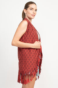 Cutting Edge Om Flower Fringe Vest