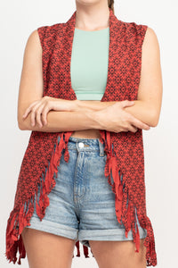 Cutting Edge Om Flower Fringe Vest