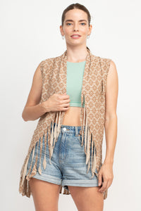 Cutting Edge Om Flower Fringe Vest