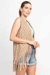Cutting Edge Om Flower Fringe Vest
