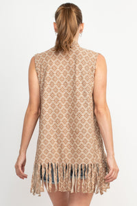 Cutting Edge Om Flower Fringe Vest