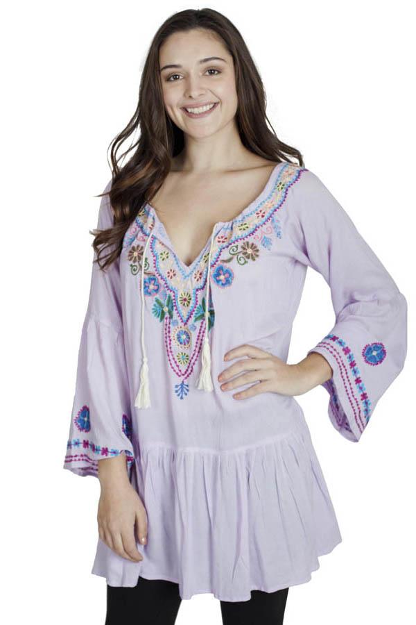 Flower Power Boho Chic Embroidered Peasant Dress Lakhay-Retail Flower Power Boho Chic Embroidered Peasant Dress Lakhay-Retail