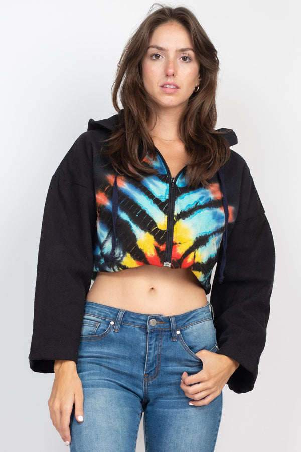 Tie-Dye Cropped Hoodie Jacket - Main Image
