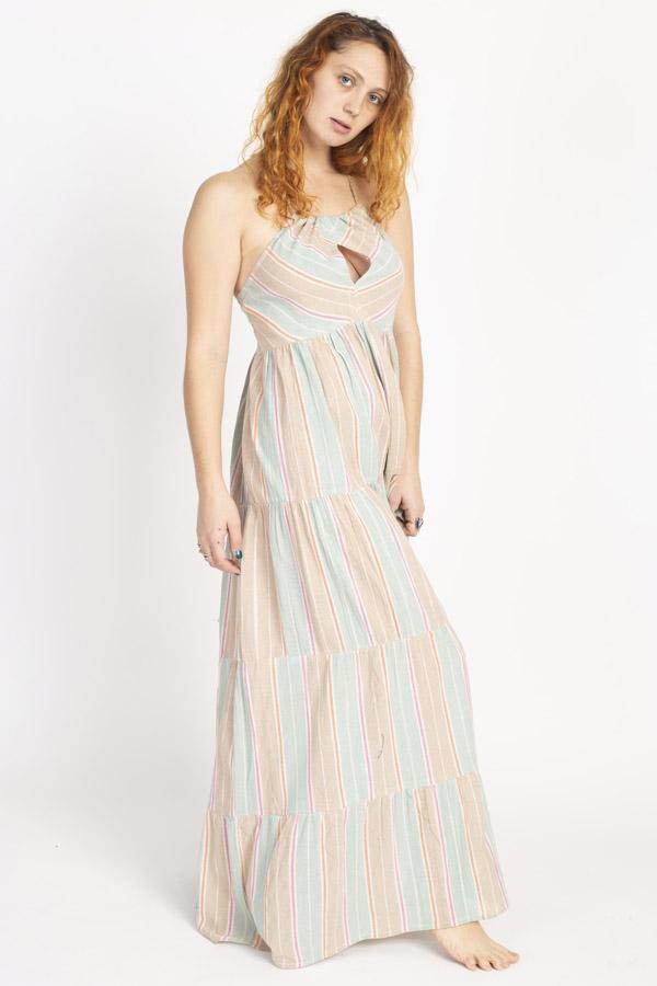 Striped Halter Keyhole Maxi Dress Lakhay-Retail Striped Halter Keyhole Maxi Dress Lakhay-Retail