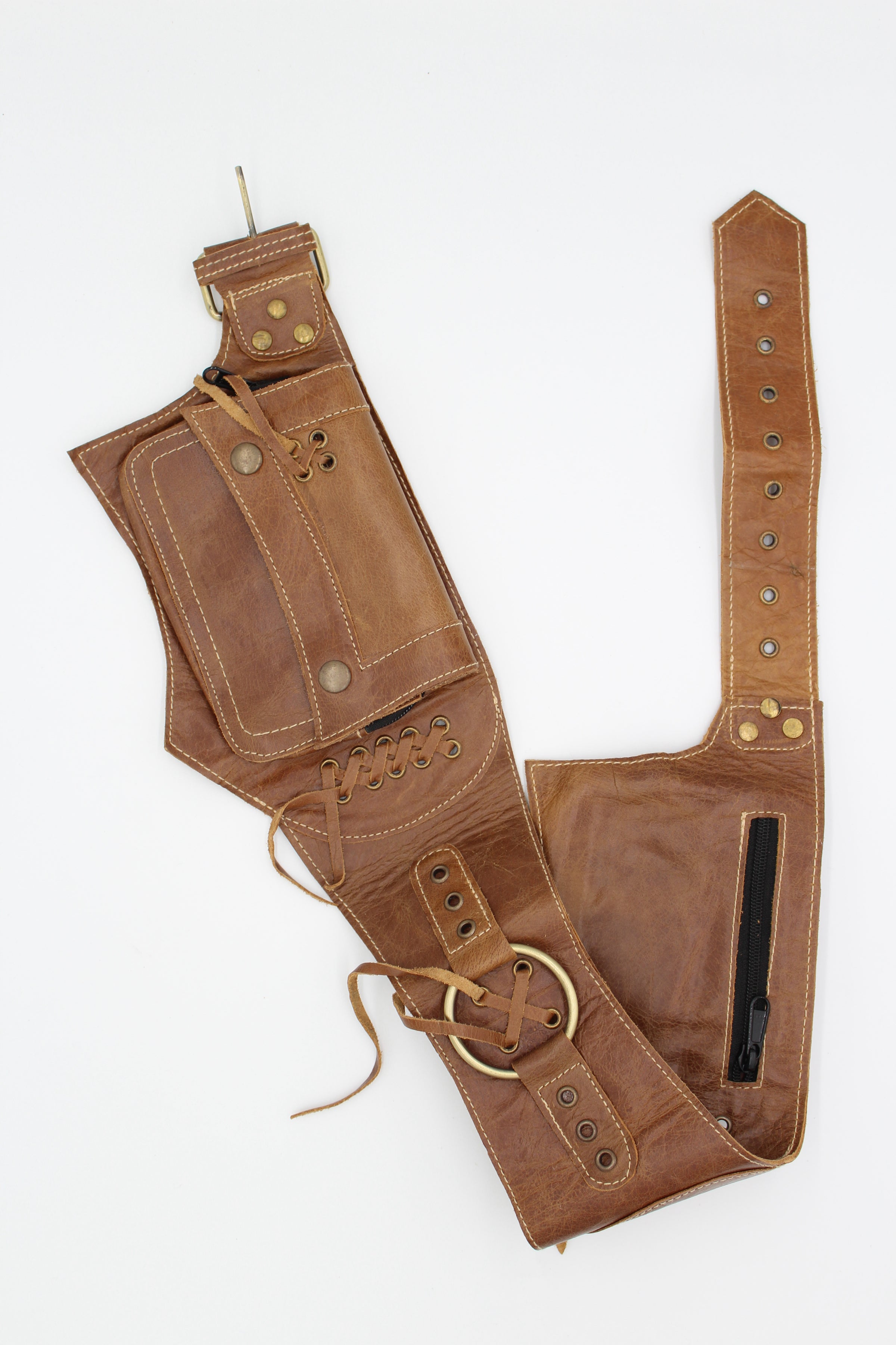 The Gypsy Duo - A Leather Duo Pack Hip Bag Belt-Brown