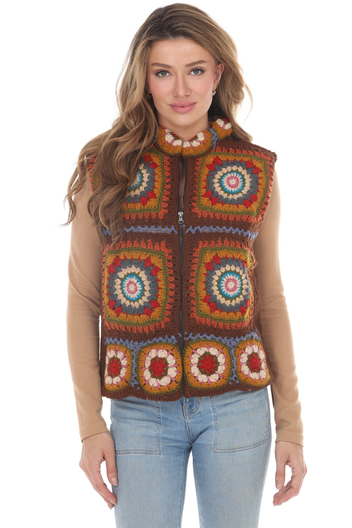 Crochet Mandala Fleece Lined Vest 
