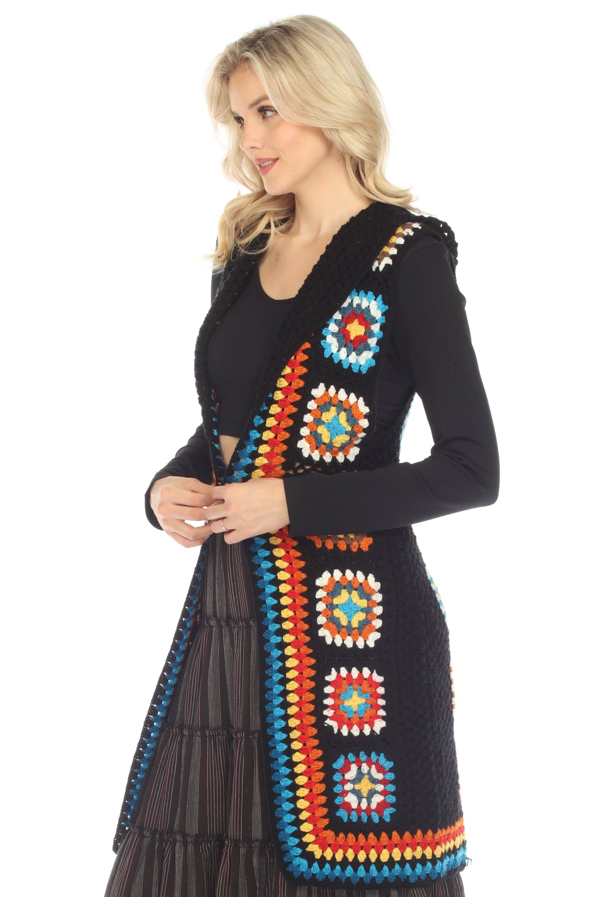 Black Granny Crochet Granny Square Hoodie Long Hoodie Granny