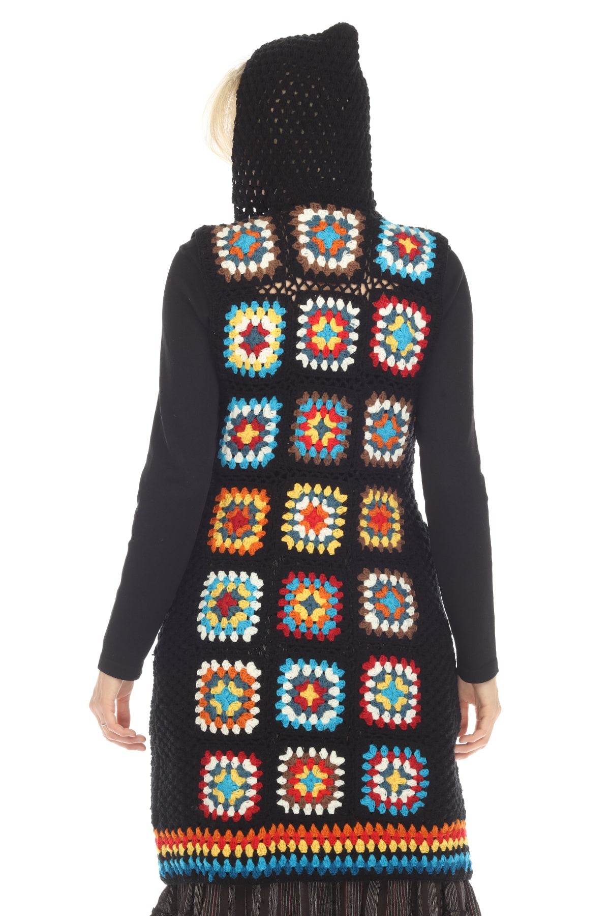 Long Hoodie Granny Square Vest - Main Image