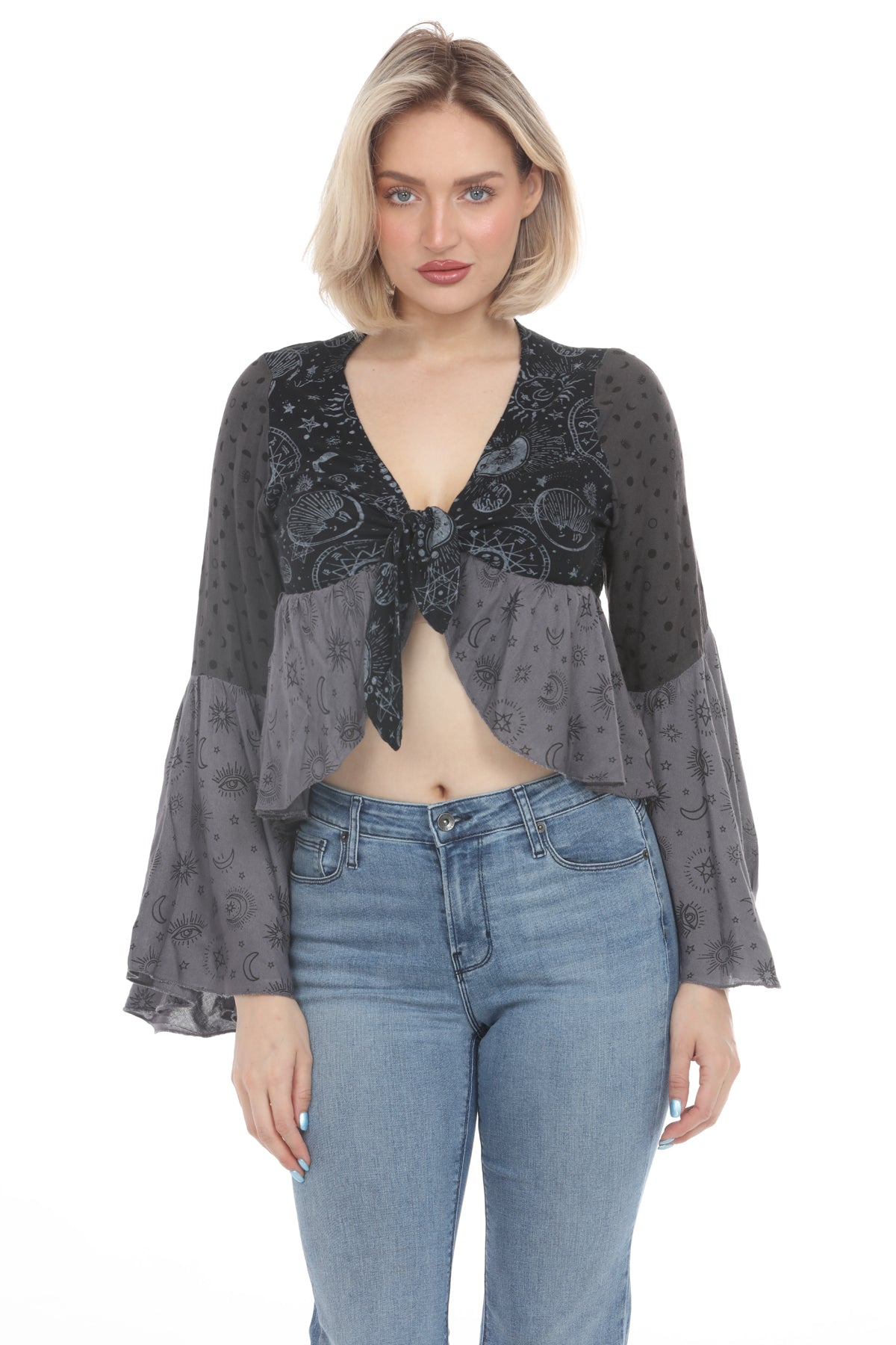 Celestial Patchwork Tie Front Top