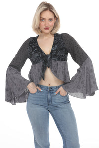 Celestial Patchwork Tie Front Top