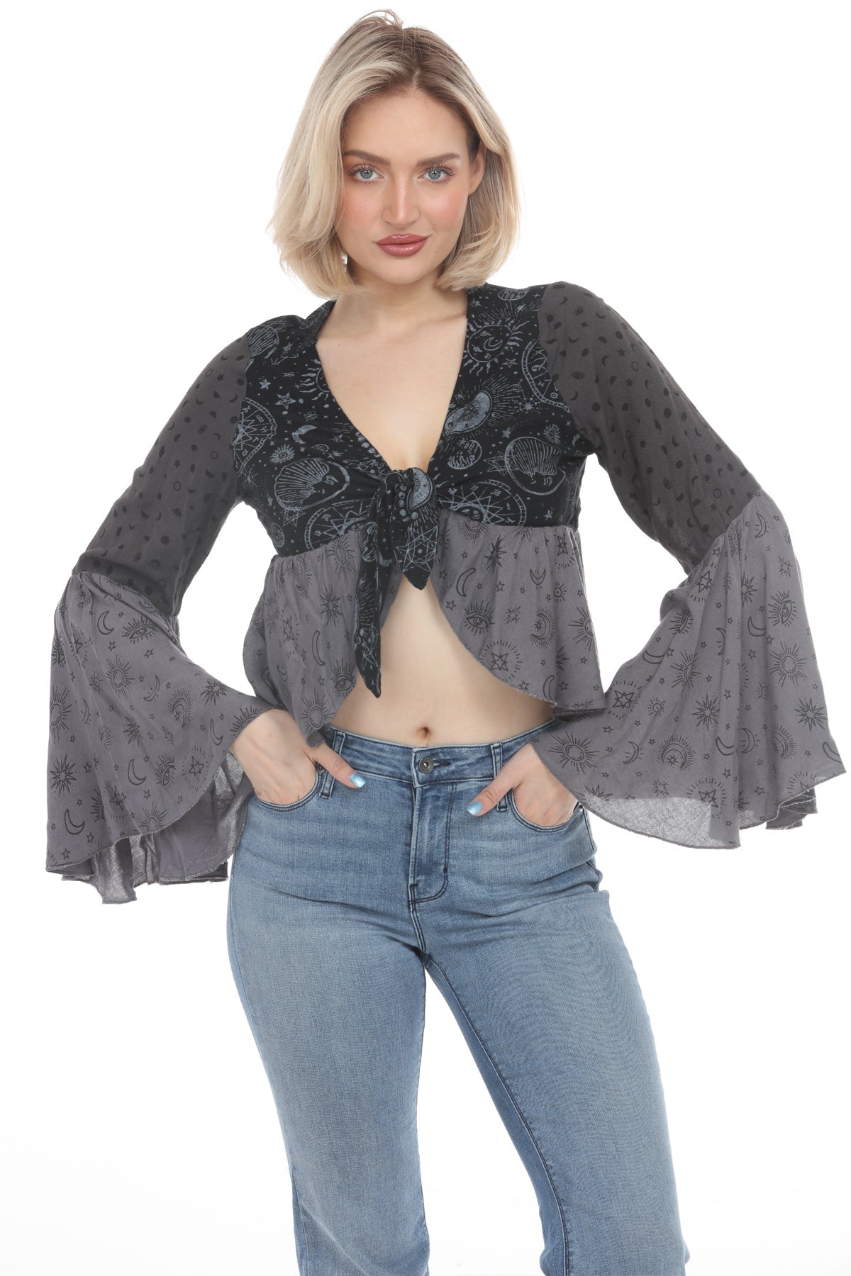 Celestial Patchwork Tie Front Top