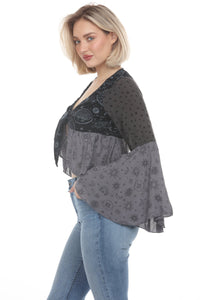 Celestial Patchwork Tie Front Top