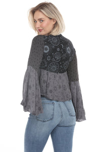 Celestial Patchwork Tie Front Top