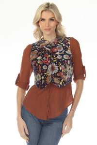 Floral Velvet Buttoned Vest