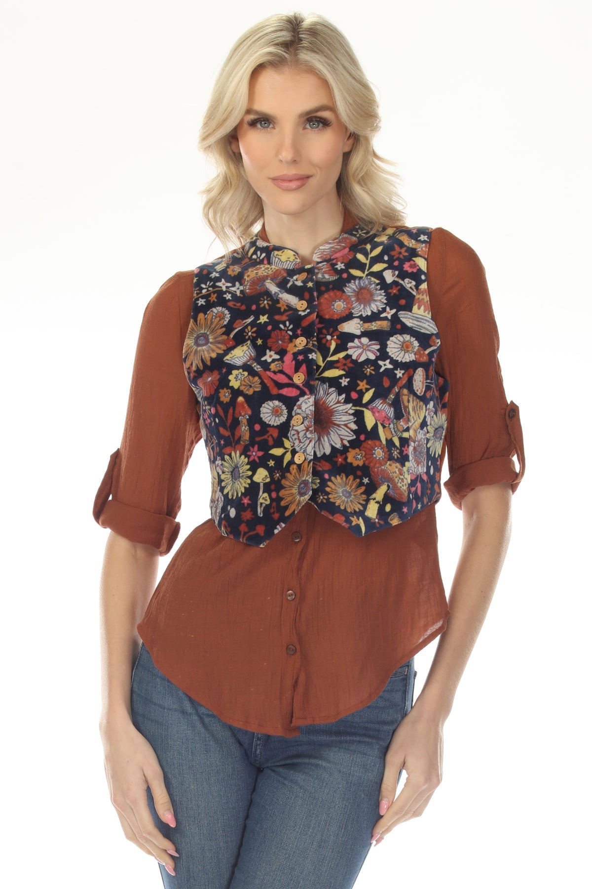 Floral Velvet Buttoned Vest