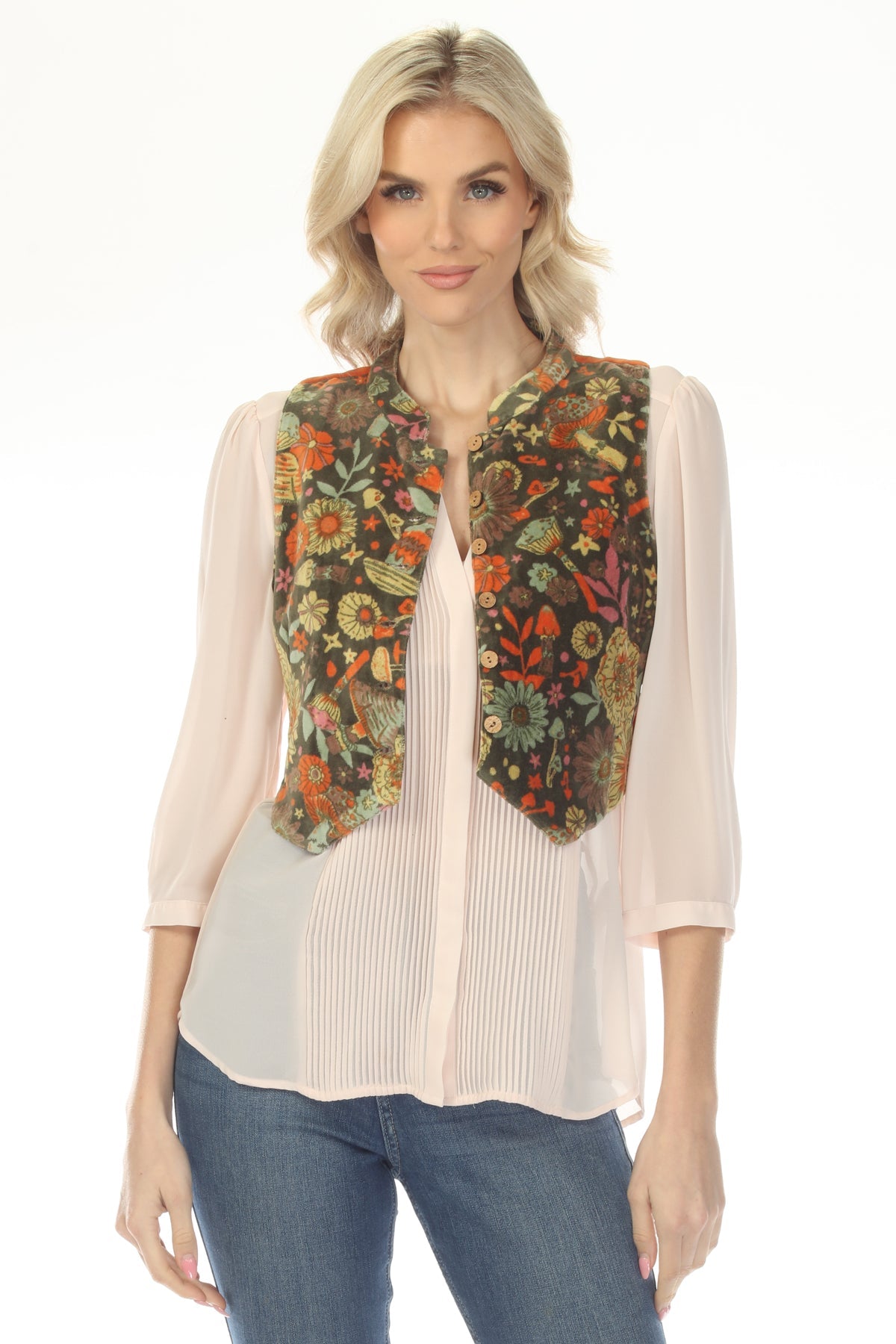 Floral Velvet Buttoned Vest