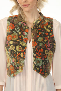 Floral Velvet Buttoned Vest