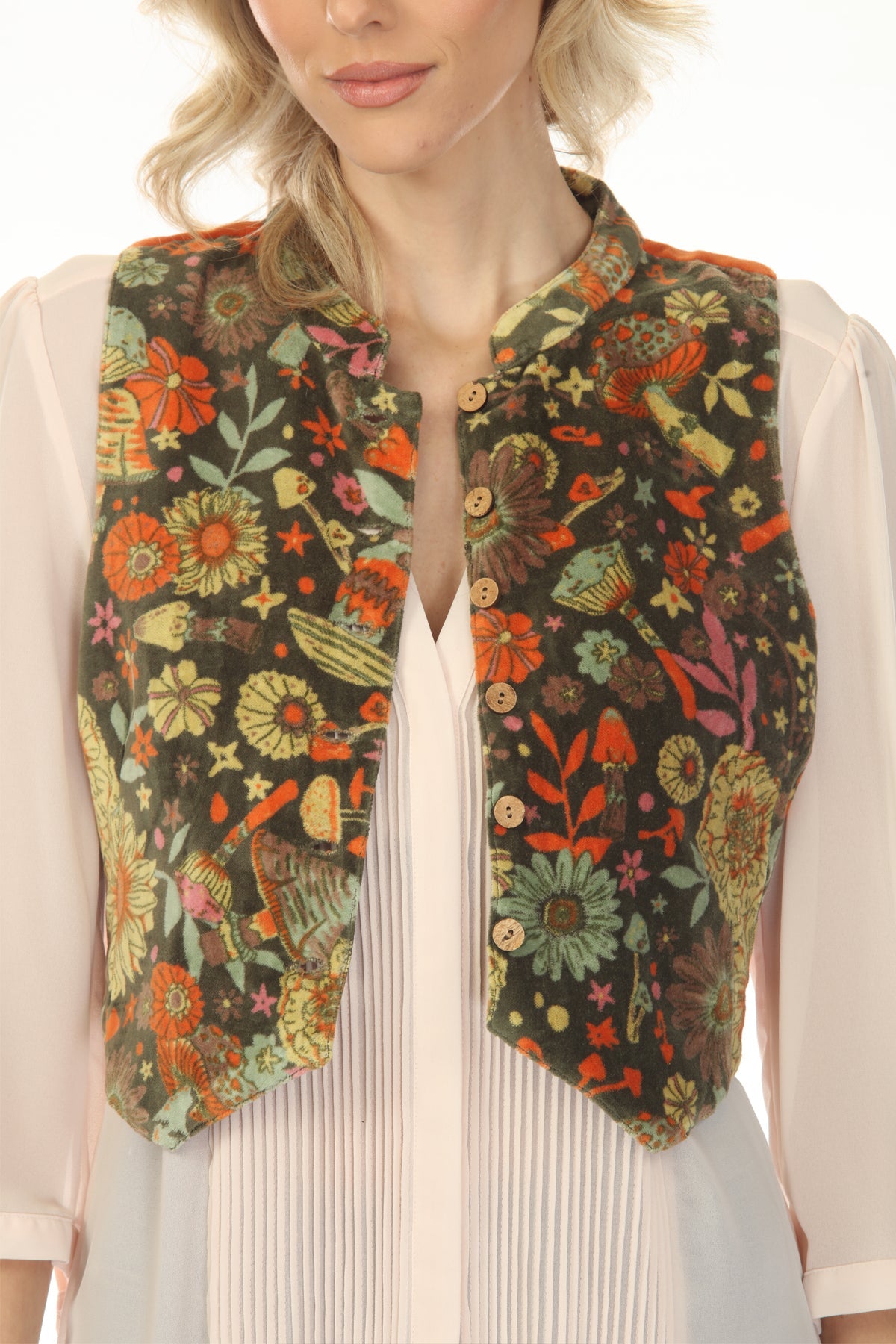 Floral Velvet Buttoned Vest