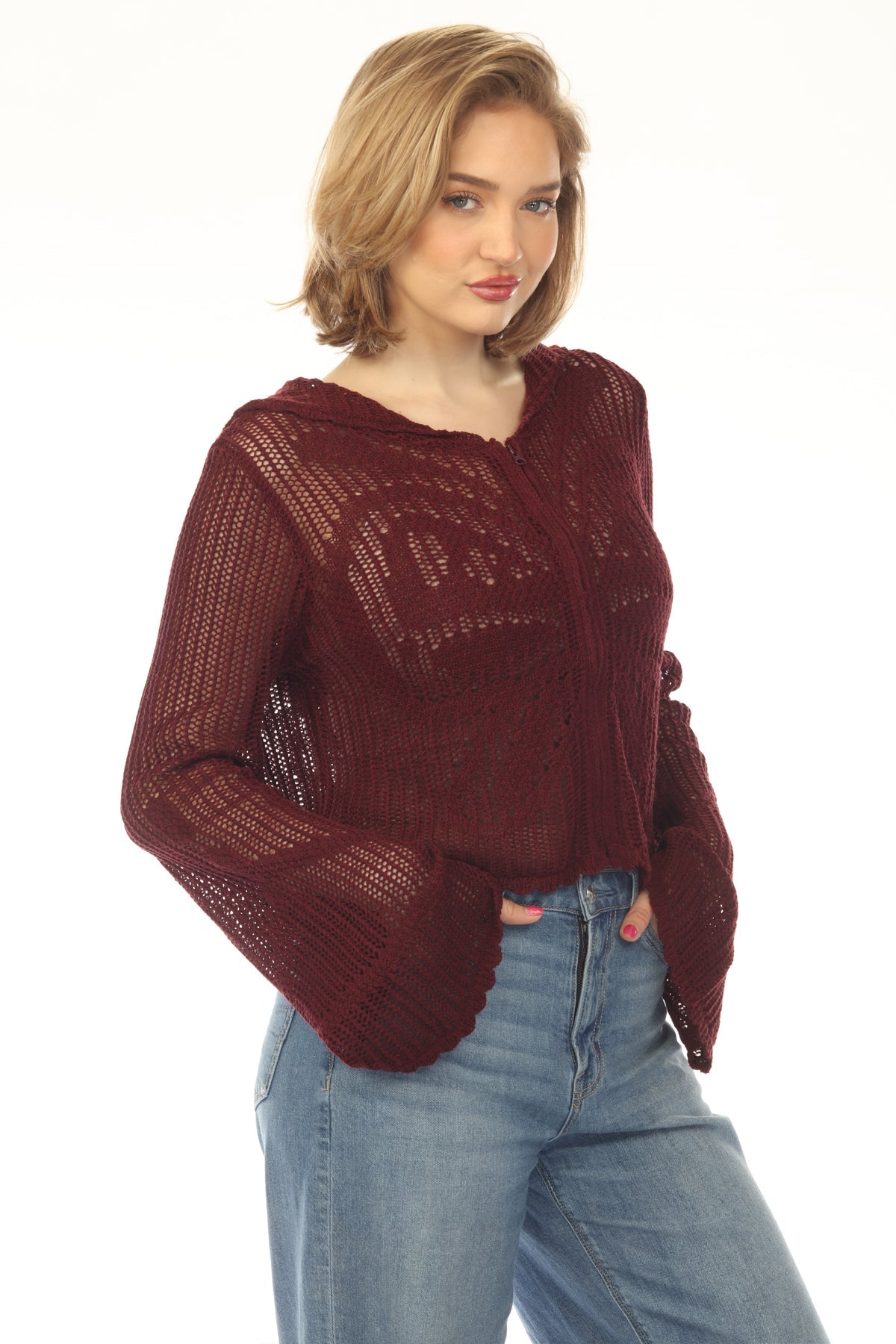 Butterfly Lacy Cropped Zip Hoddie