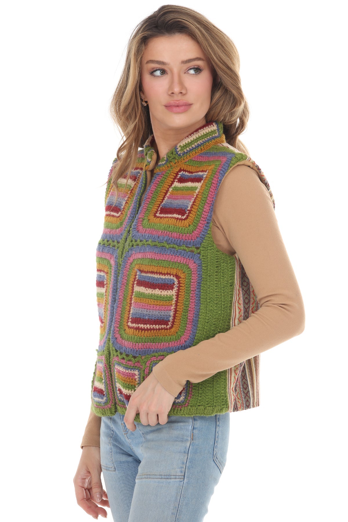 Geo Patchwork Crochet Wool Vest