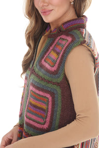 Geo Patchwork Crochet Wool Vest