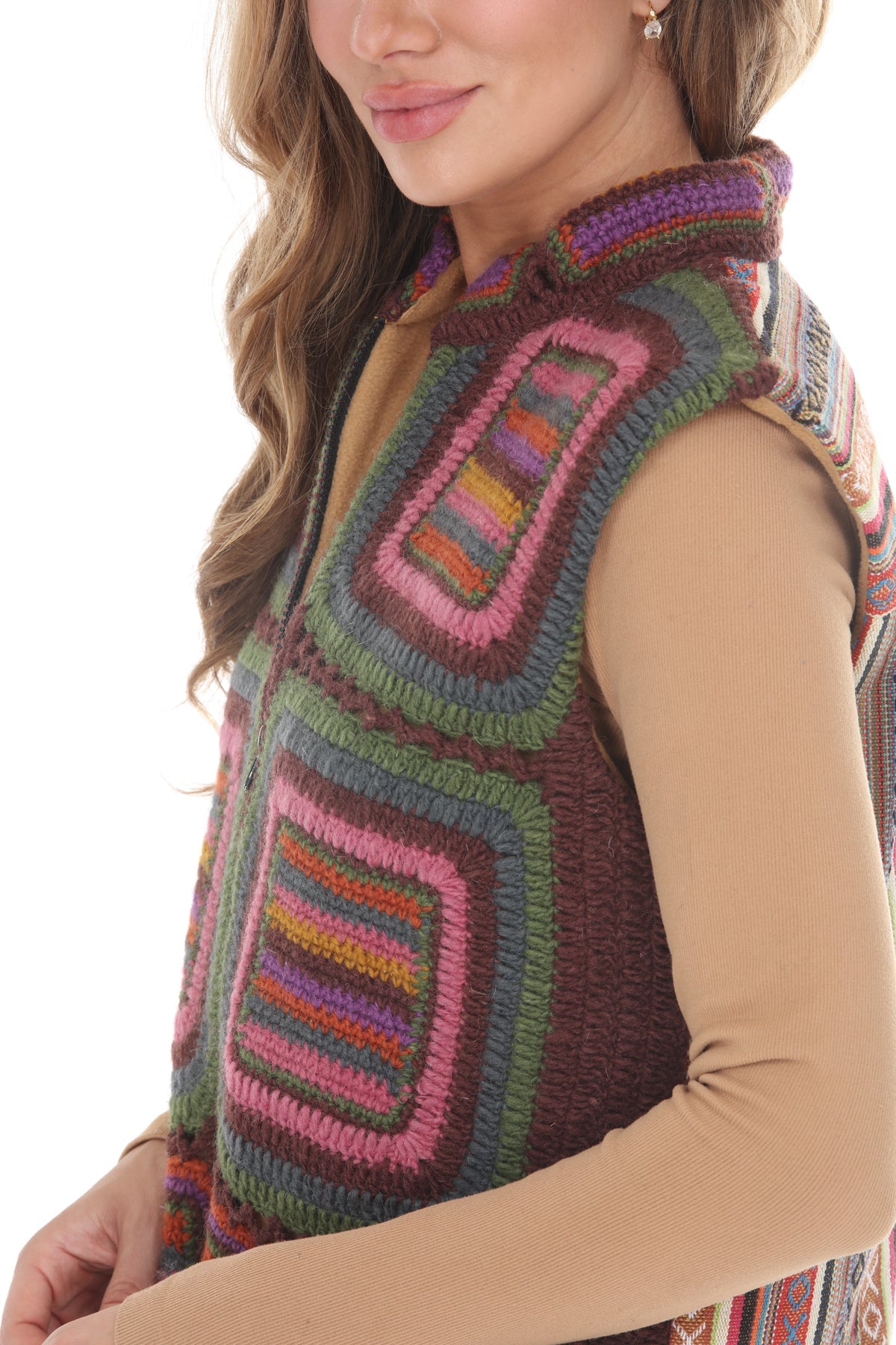 Geo Patchwork Crochet Wool Vest