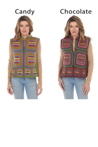 Geo Patchwork Crochet Wool Vest