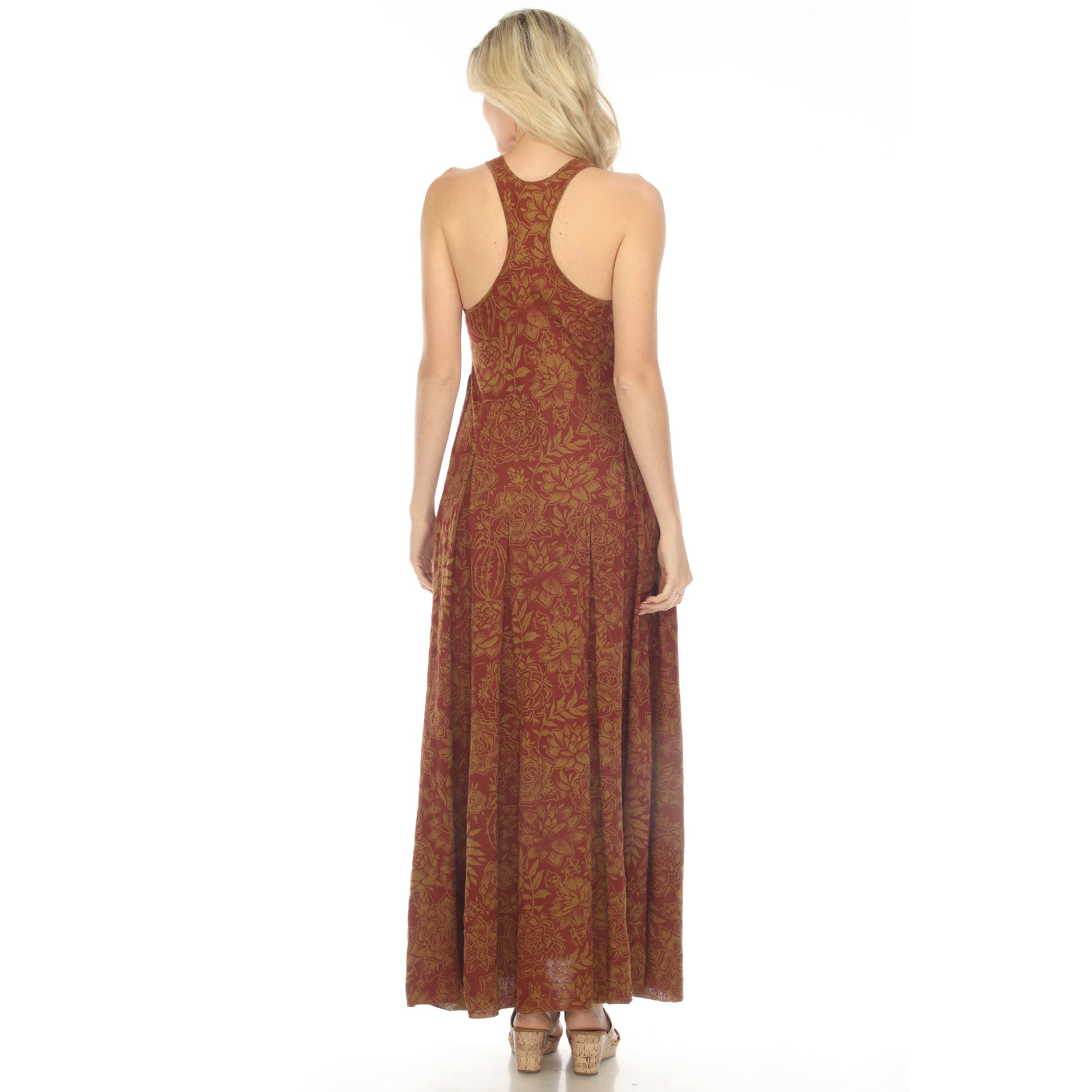 cactus print maxi dress Lela Rose Printed Cotton Draped Shoulder Pleated Dress