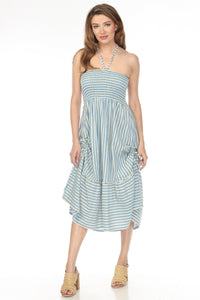 Convertible Drawstring Striped Dress