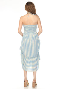 Convertible Drawstring Striped Dress