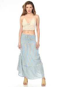 Convertible Drawstring Striped Dress