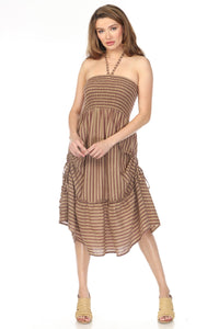 Convertible Drawstring Striped Dress