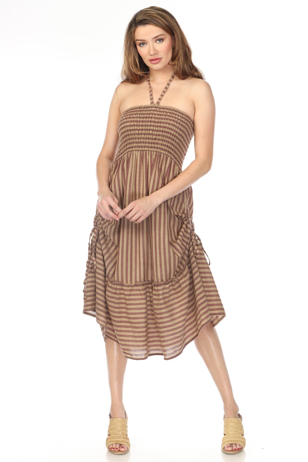 Convertible Drawstring Striped Dress
