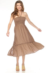 Convertible Drawstring Striped Dress