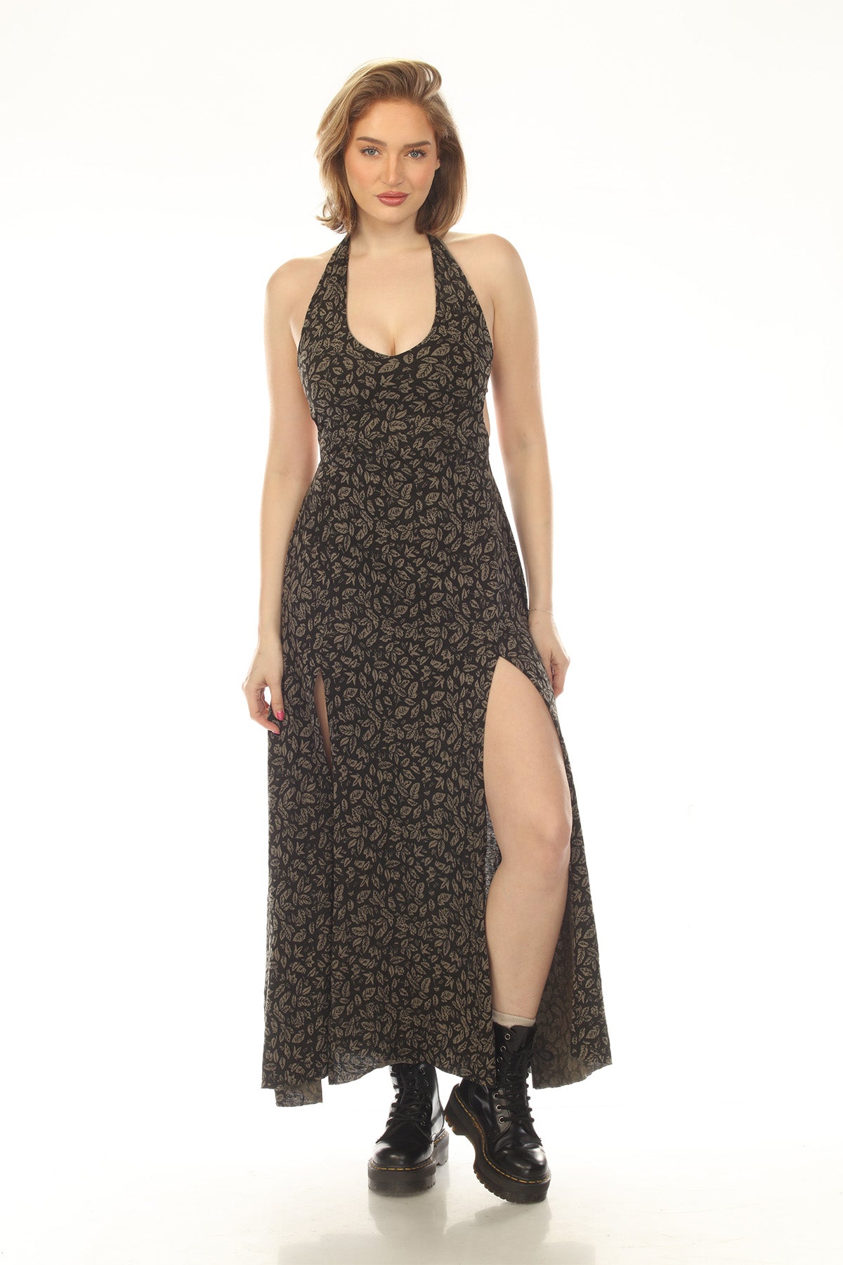 Leaf Print Tie Back Maki Dress