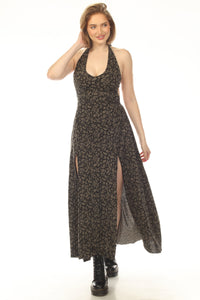 Leaf Print Tie Back Maki Dress