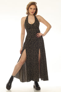 Leaf Print Tie Back Maki Dress