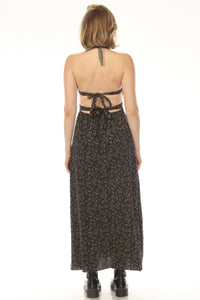 Leaf Print Tie Back Maki Dress