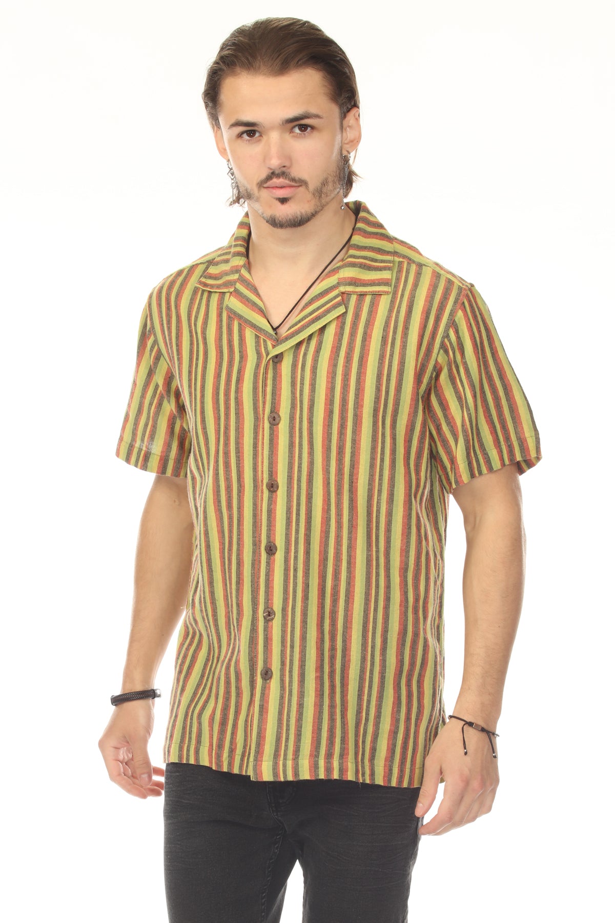 Rasta Striped Camp Shirt