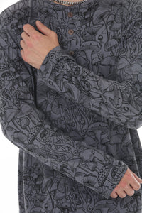 Mushroom Print Long Sleeve Henley