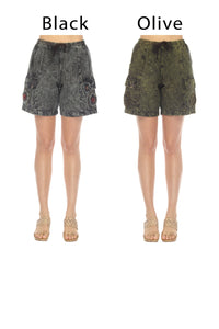 Stonewashed Applique Cargo Shorts