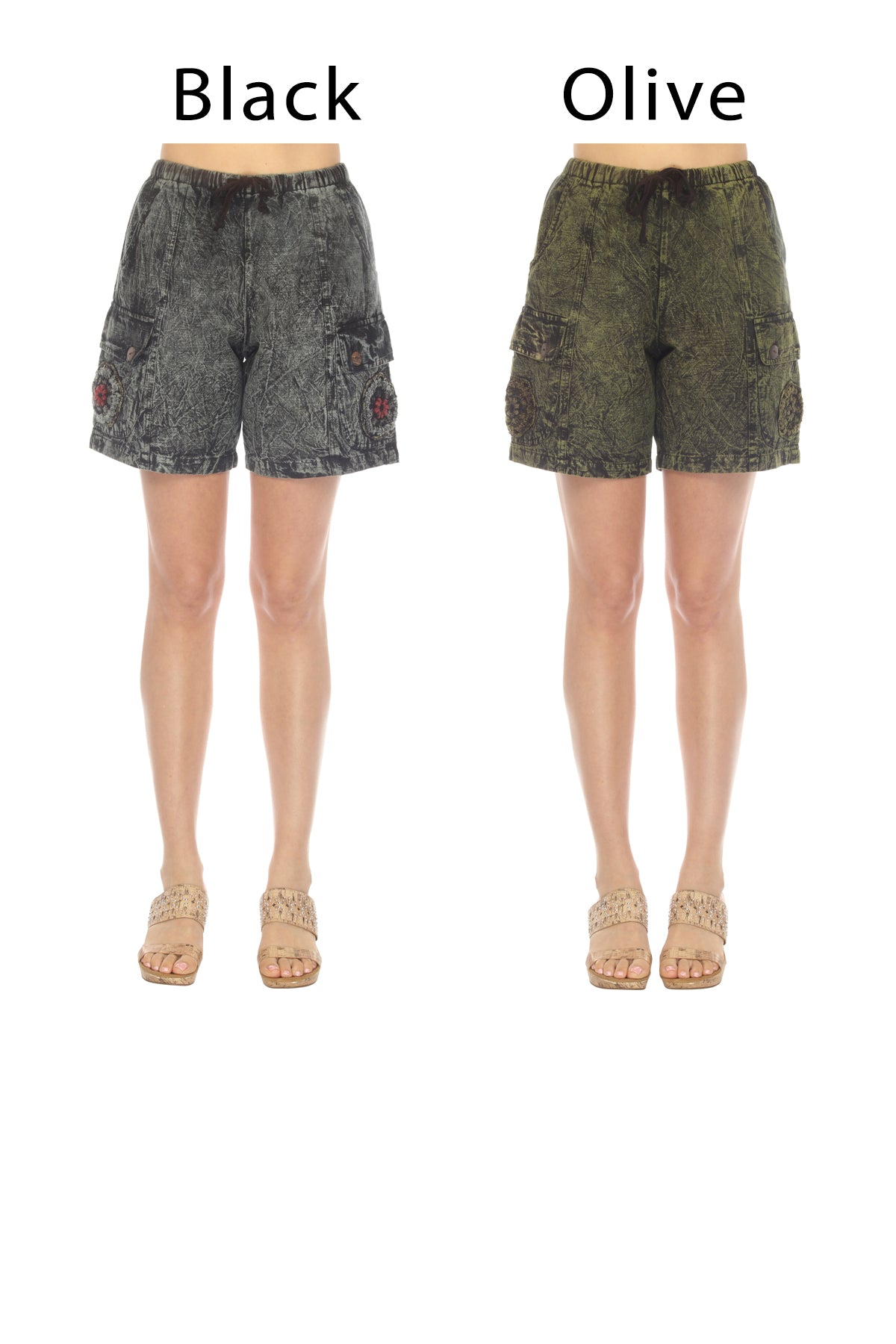 Stonewashed Applique Cargo Shorts
