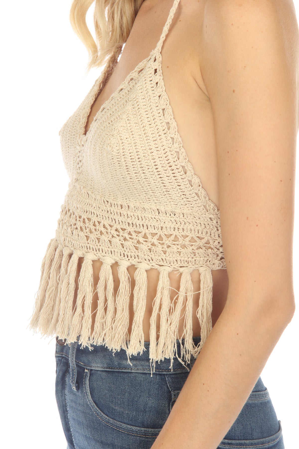 Women's Funky Fringe Crochet Halter Bikini Top for Festivals