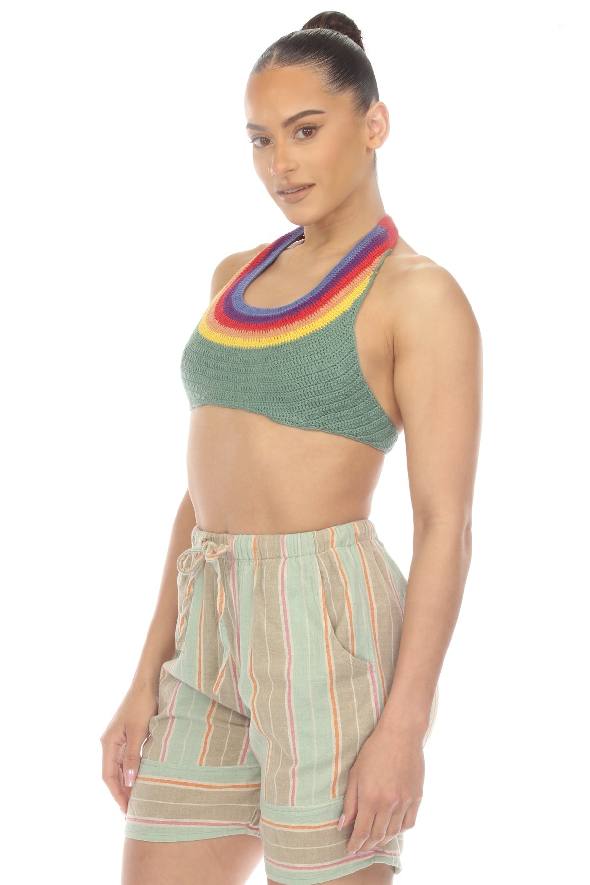 Rainbow Curved Yoke Crochet Top