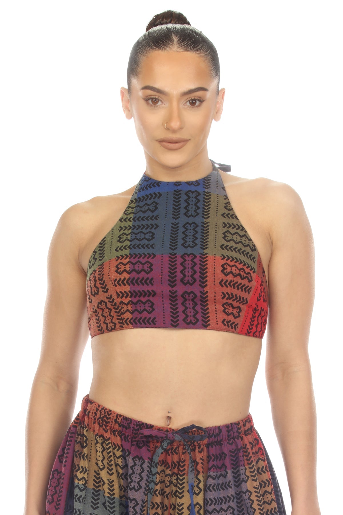 Woven Tribal Patch Print Halter Top