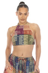 Woven Tribal Patch Print Halter Top