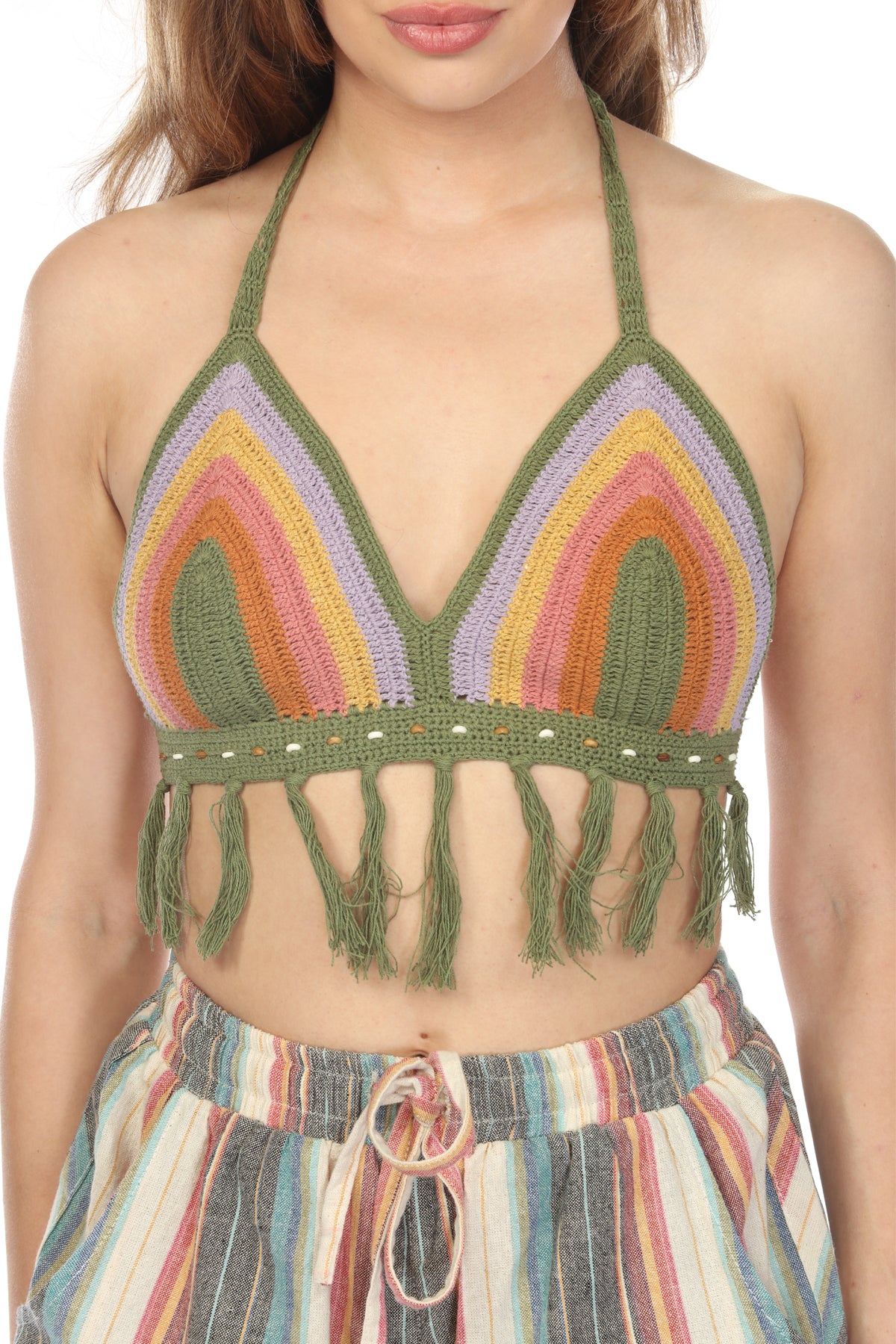 Santa Cruz Fringe Beaded Crochet Top
