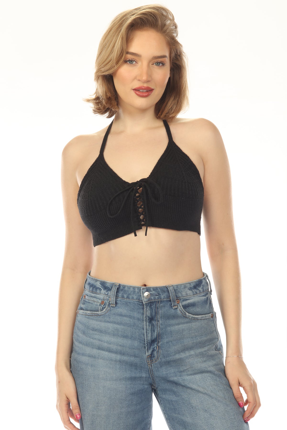 Corset Laced Knit Halter Top