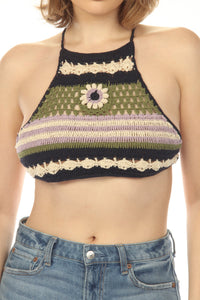 Crochet Flower Stripe Halter Top