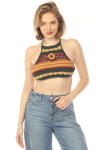 Crochet Flower Stripe Halter Top